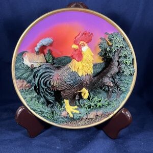 CADONA Rooster Wall Plate Multi-color Vintage Decor 3D Relief Farmhouse Art